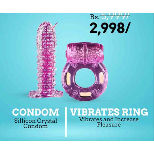 Crystal Reusable Condom+ vibrator Ring {combo deal }