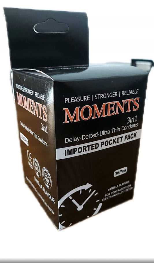 Moments 3in1 dotted, delay ultra thin ,36 pieces condom